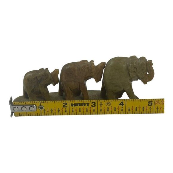Hand-Carved Soapstone Elephant Family Set Vtg Trunks Up Good Luck Paperweight - Picture 5 of 7
